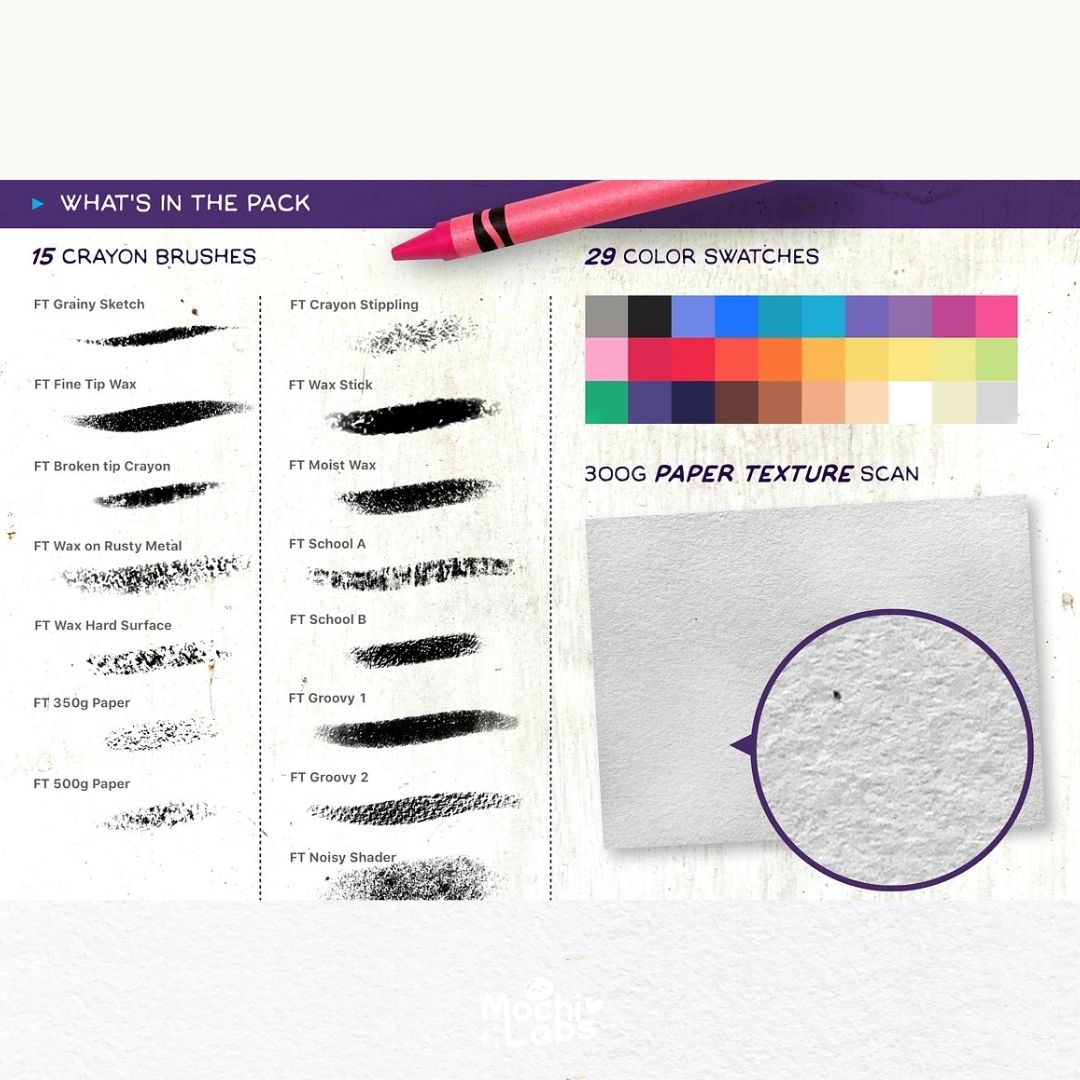 15 Crayon Illustration Brush Pack for Procreate