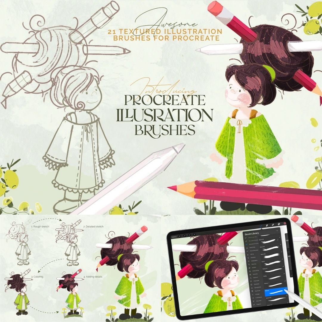 21 Textured Illustration Brushes for Procreate