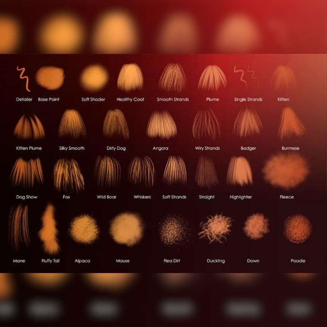 32 Animal Fur & Hair Brush Set for Procreate