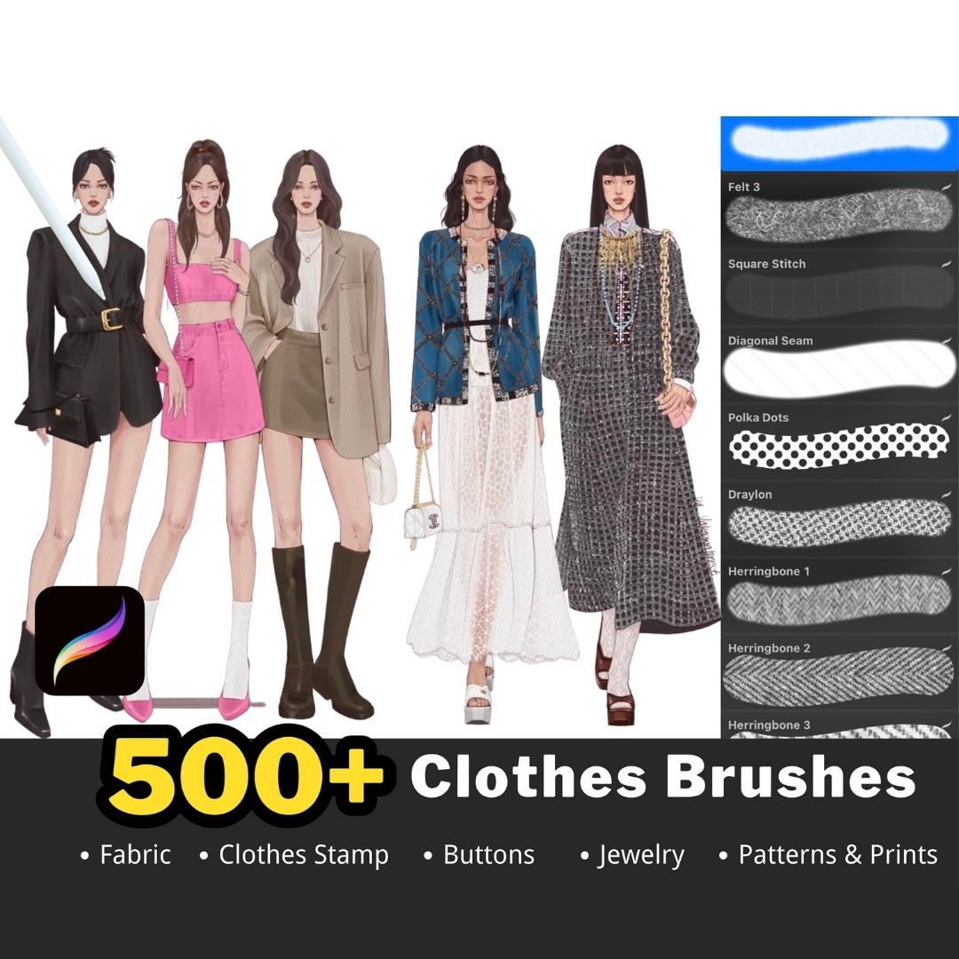 500+ Clothes Brush Set for Procreate