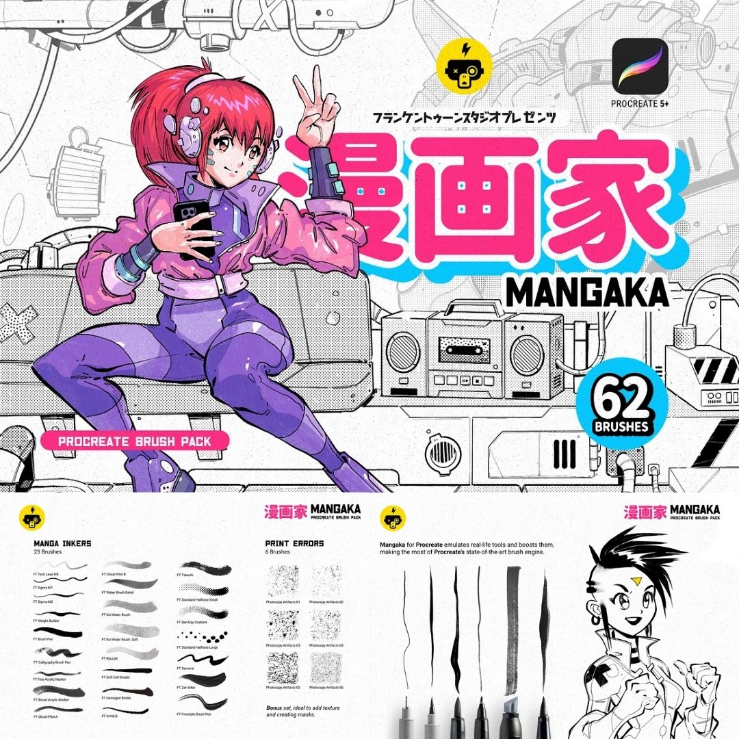 62 Mangaka Brush Pack for Procreate