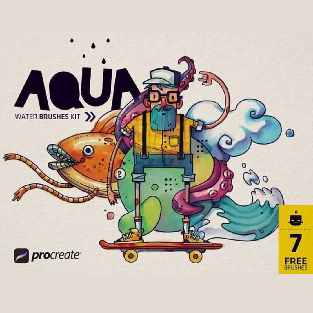 Aqua Water Brushes Kit for Procreate (+ 7 FREE Brushes)