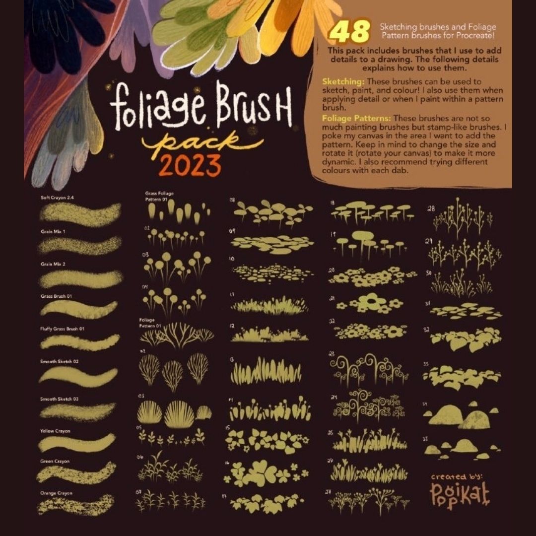 48 Cozy Foliage Brush Pack for Procreate