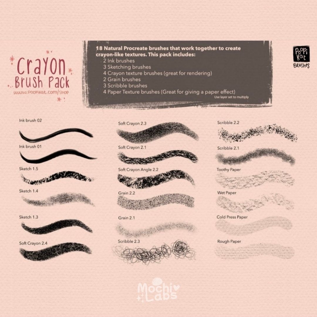 18 Crayon Brush Pack for Procreate