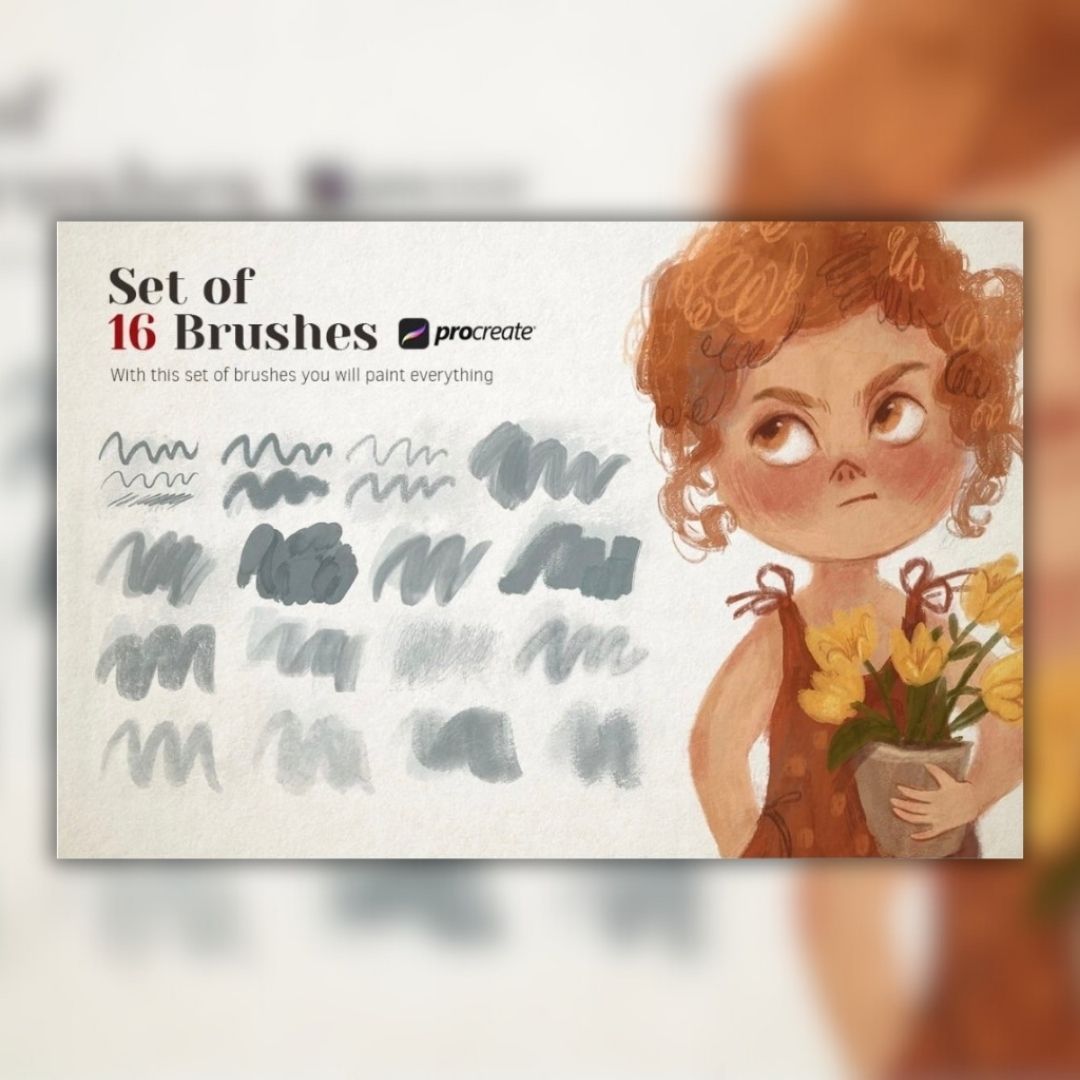 16 Gouache Drawing Pro Brush Set for Procreate