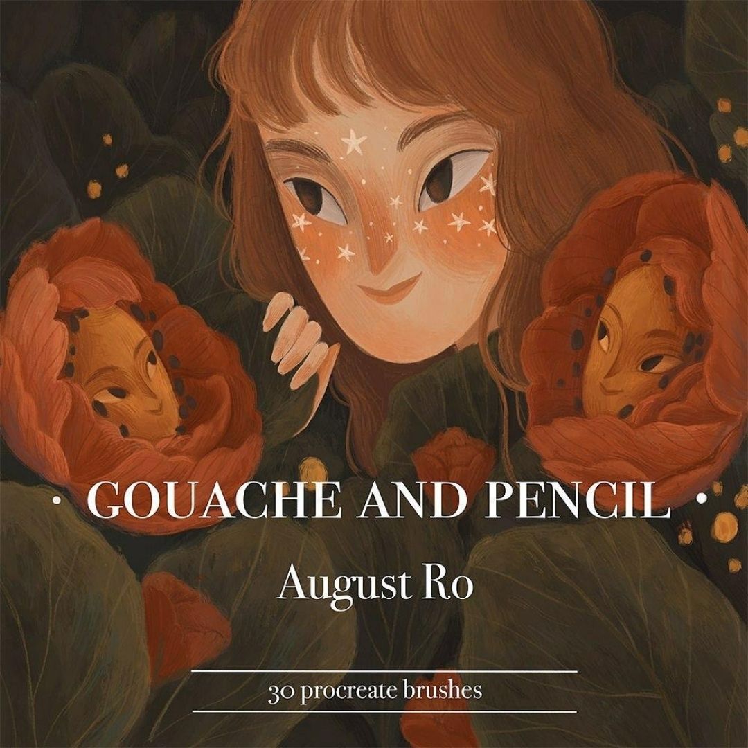 30 Gouache & Pencil Brush Set for Procreate