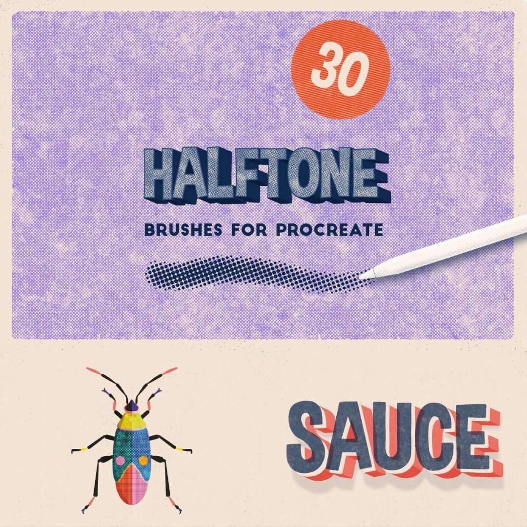 30 Halftone Brush Set for Procreate