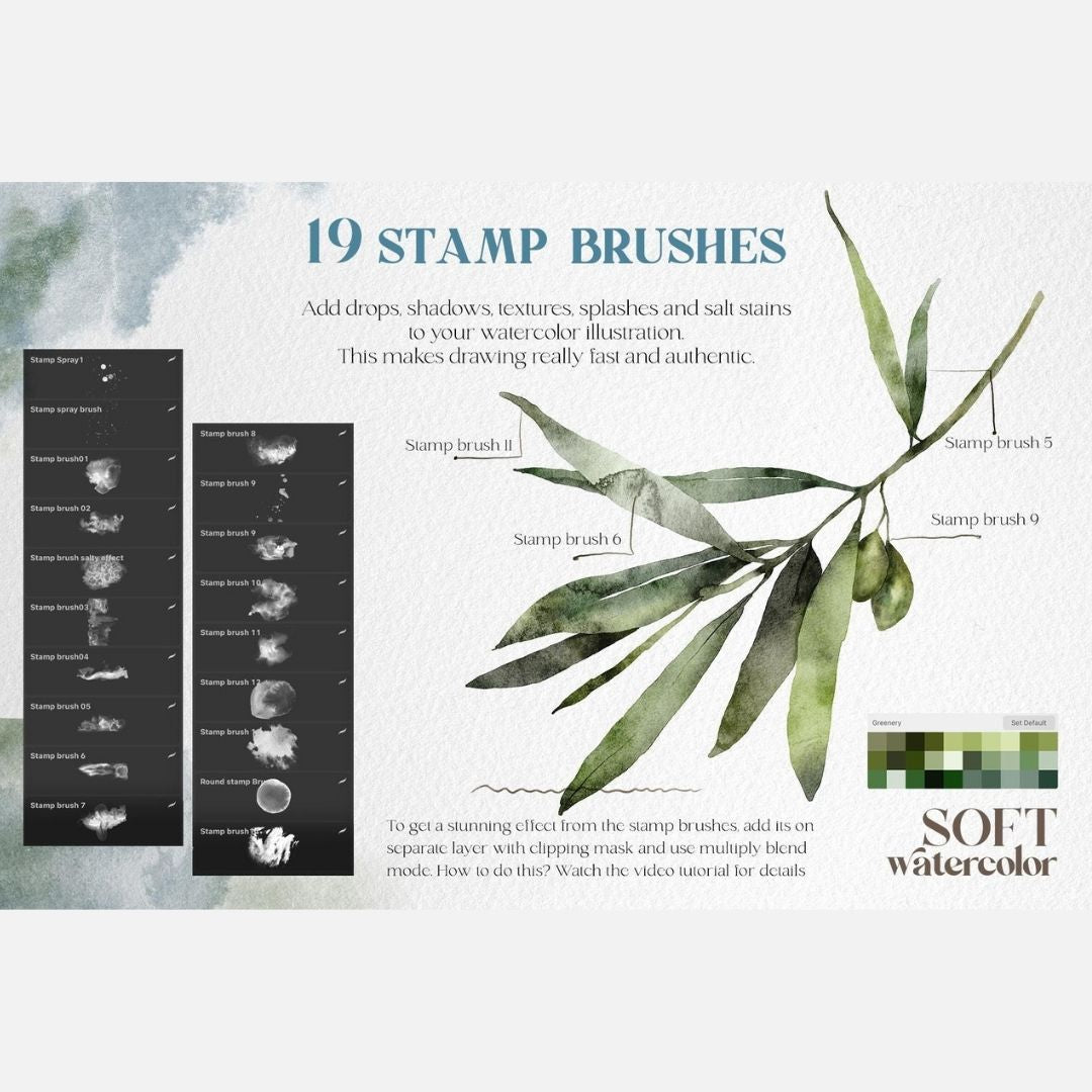 36 Soft Watercolor Brushes for Procreate