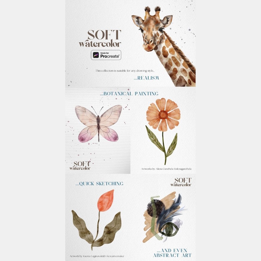 36 Soft Watercolor Brushes for Procreate