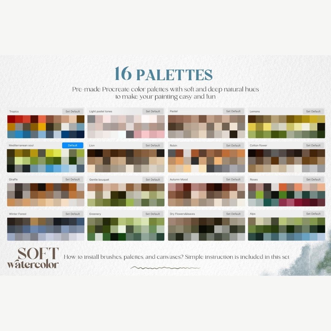 36 Soft Watercolor Brushes for Procreate